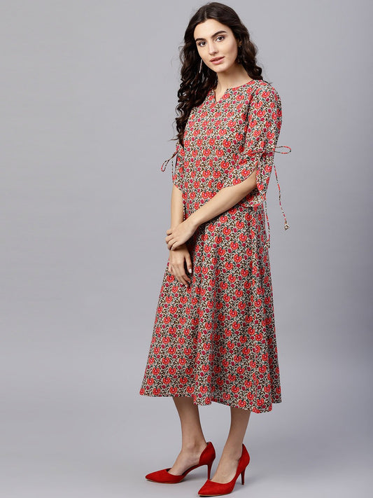 Floral Multi Printed A-Line Kurta With Keyhole Neck And 3/4 Sleeves | LASVINI - Redefining Indian Fashion with Elegance