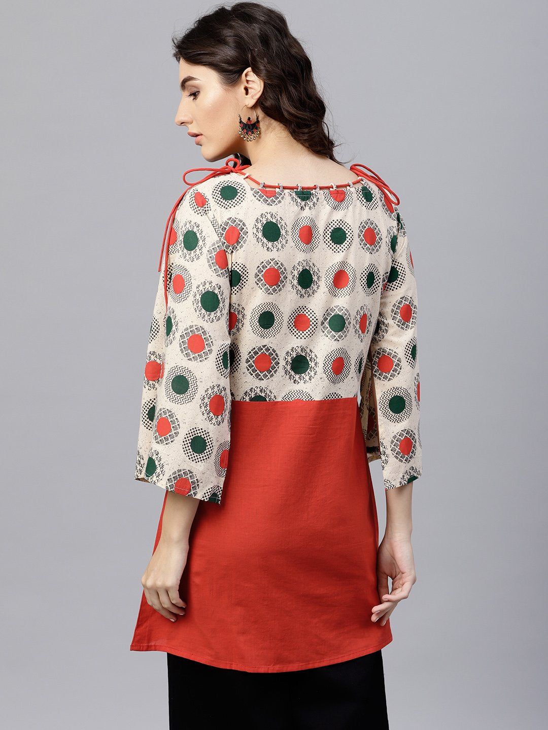 Multi Colored Dress With Boat Neck And 3/4 Flared Sleeves | LASVINI - Redefining Indian Fashion with Elegance