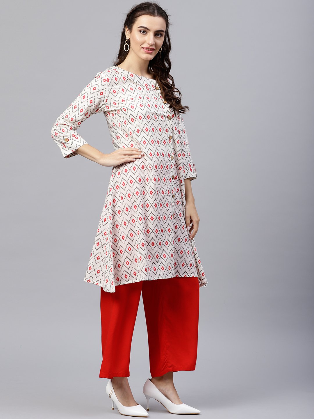 Multi Colored Kurta With Half Sleeves And V-Neck | LASVINI - Redefining Indian Fashion with Elegance