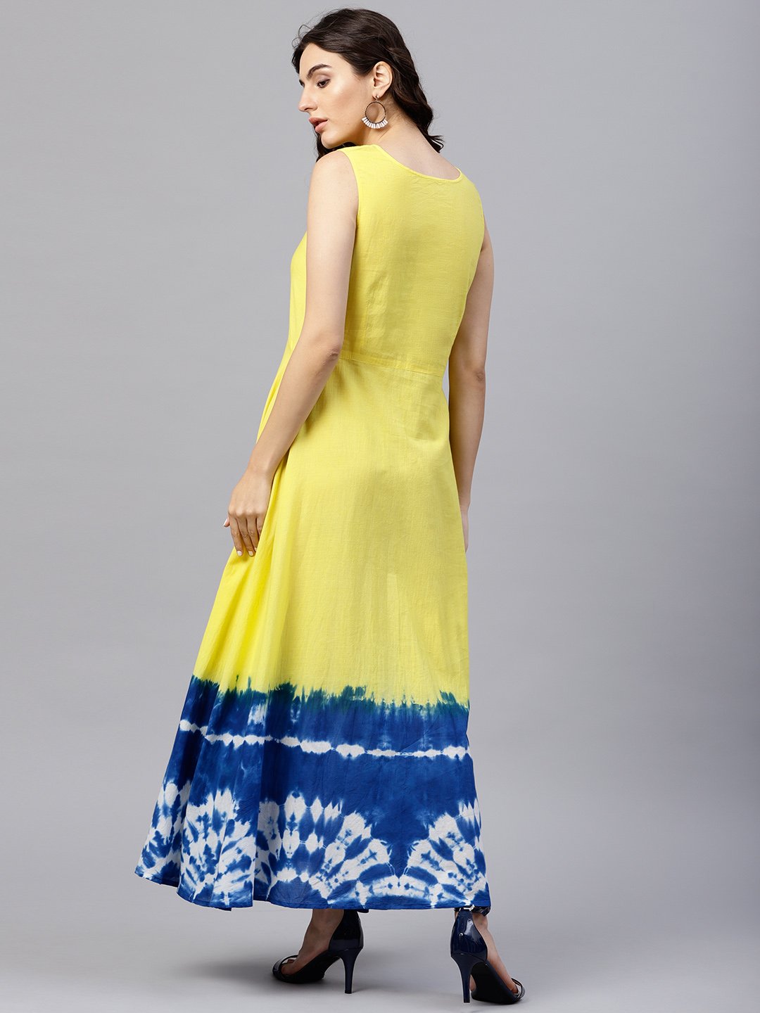 Sleeveless Multi Colored Multi Dress Tie And Dye Maxi Dress With Round Neck | LASVINI - Redefining Indian Fashion with Elegance