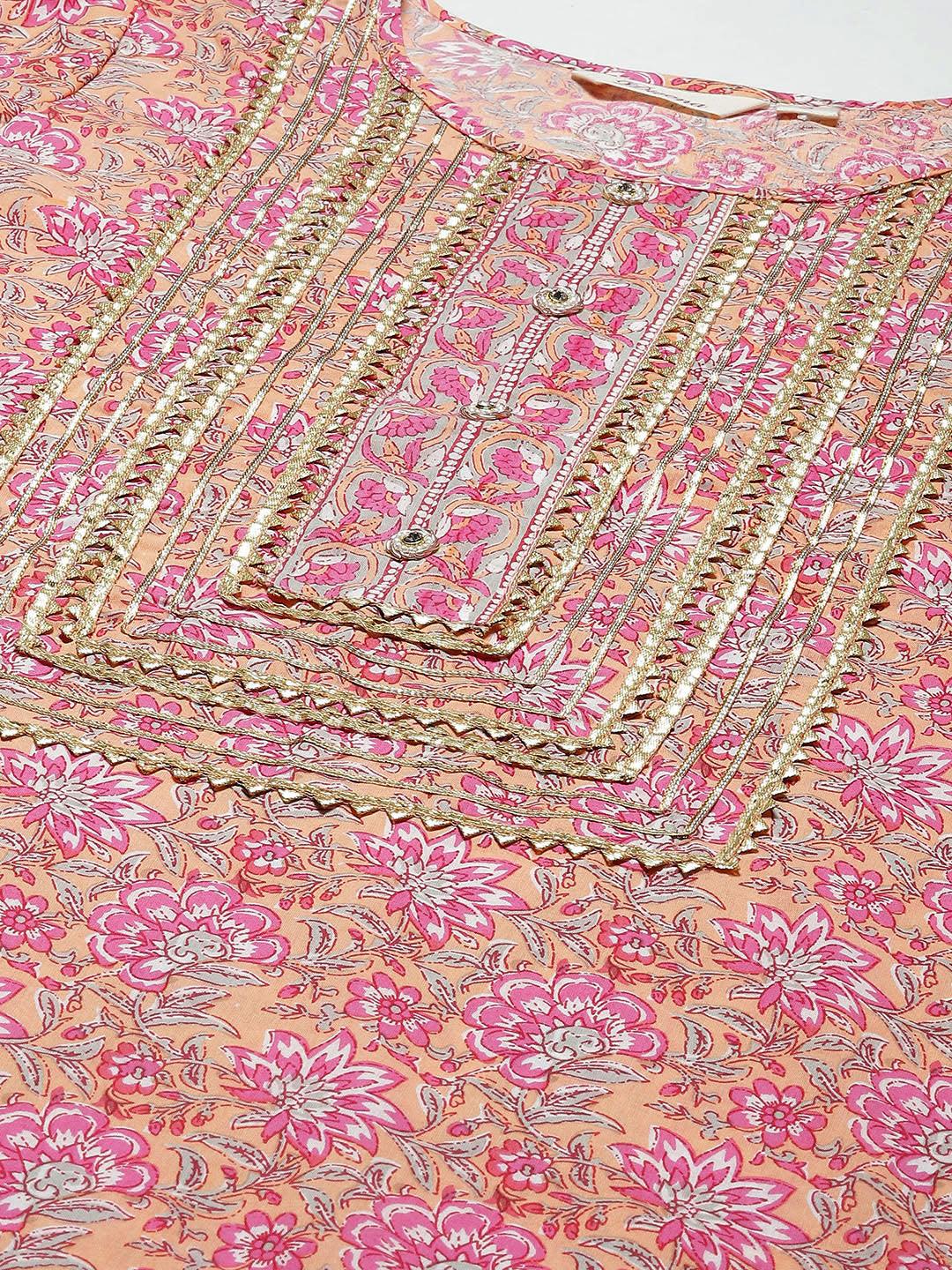 Pink Cotton Kurta Pant Set With Dupatta | LASVINI - Redefining Indian Fashion with Elegance