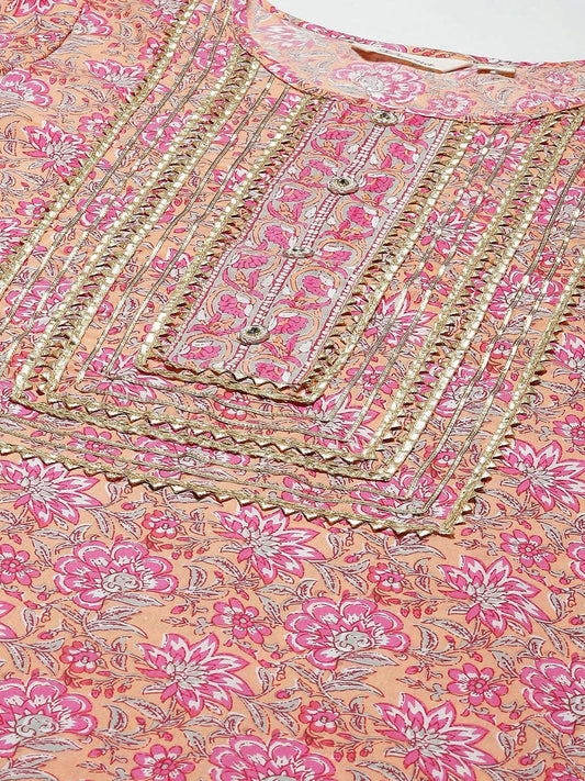 Pink Cotton Kurta Pant Set With Dupatta | LASVINI - Redefining Indian Fashion with Elegance