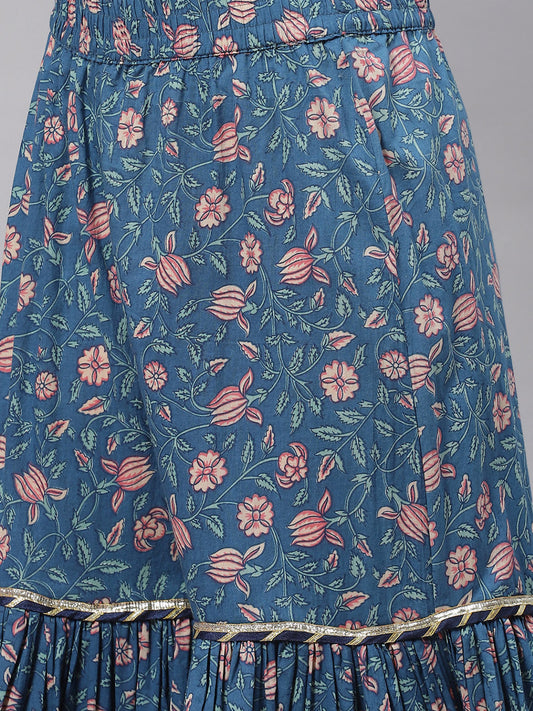 Women Maroon & Blue Anarkali Kurta Sharara Set With Dupatta | LASVINI - Redefining Indian Fashion with Elegance