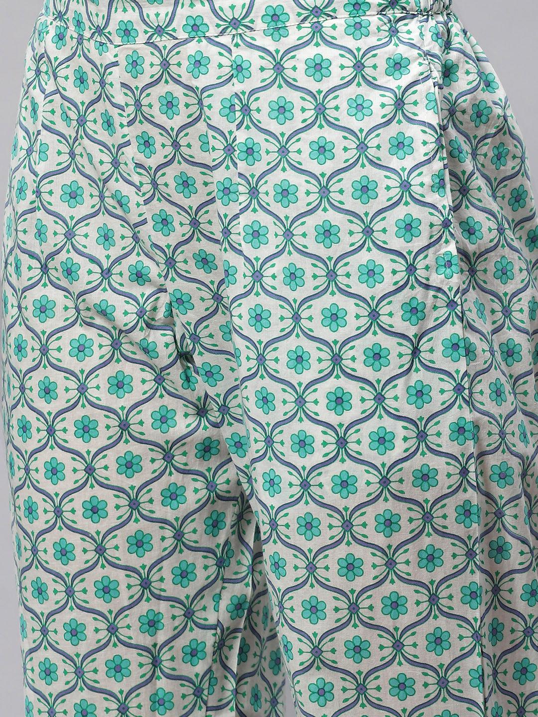 Seagreen Cotton Kurta Pant Set With Dupatta | LASVINI - Redefining Indian Fashion with Elegance