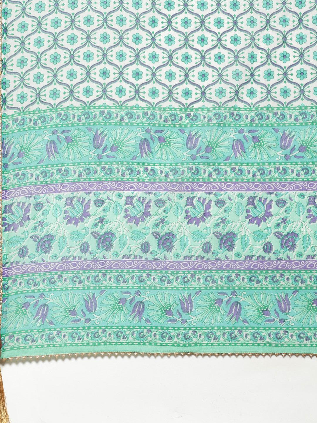 Seagreen Cotton Kurta Pant Set With Dupatta | LASVINI - Redefining Indian Fashion with Elegance