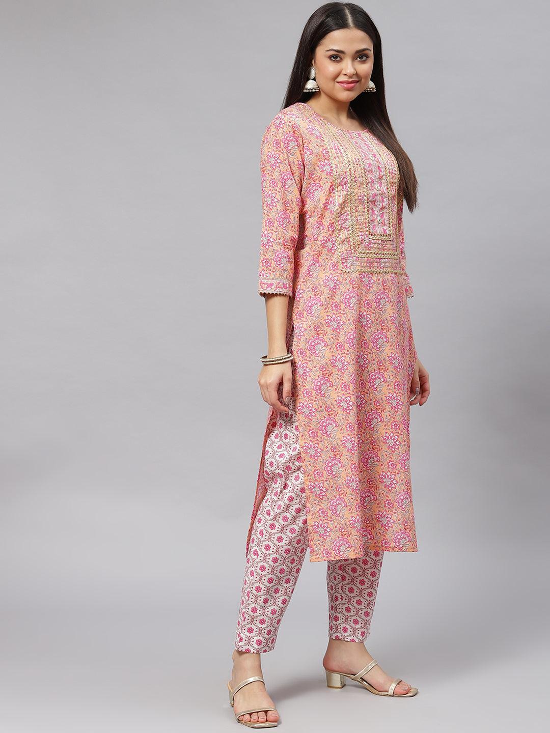 Pink Cotton Kurta Pant Set With Dupatta | LASVINI - Redefining Indian Fashion with Elegance