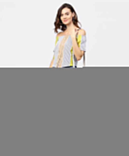 Striped Multi Printed Off Shoulder Front Open Top | LASVINI - Redefining Indian Fashion with Elegance