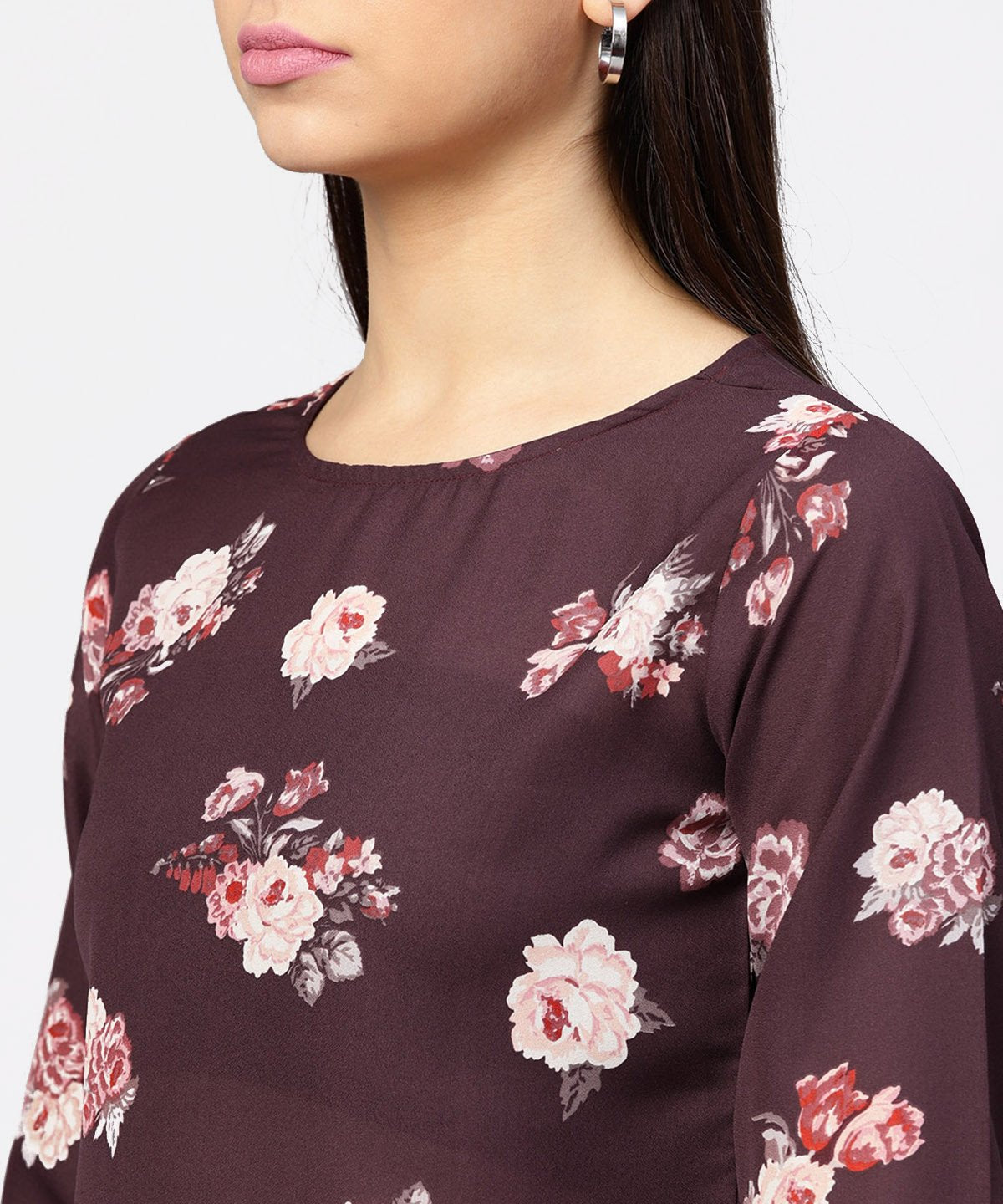 Round Neck Floral Printed 3/4Th Sleeves Top | LASVINI - Redefining Indian Fashion with Elegance