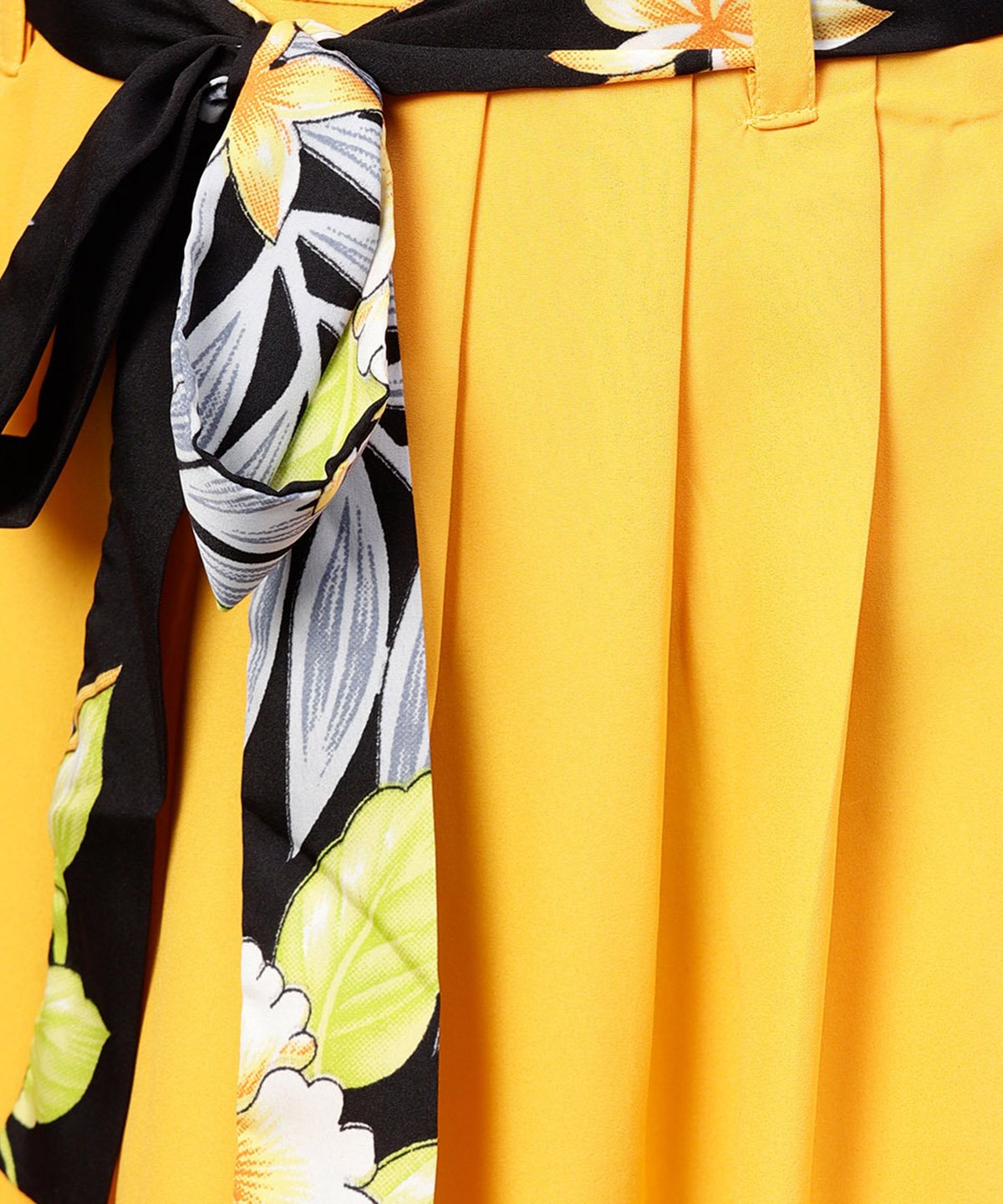 Black Printed Half Sleeve Tops With Yellow Calf Length Skirt With Belt | LASVINI - Redefining Indian Fashion with Elegance