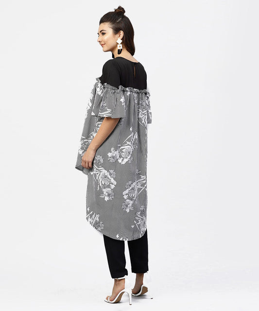 Black & White Striped Dress With Round Neck | LASVINI - Redefining Indian Fashion with Elegance