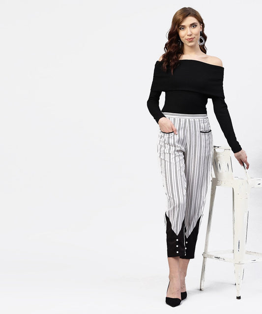 Black And White Striped Trouser With Pockets | LASVINI - Redefining Indian Fashion with Elegance