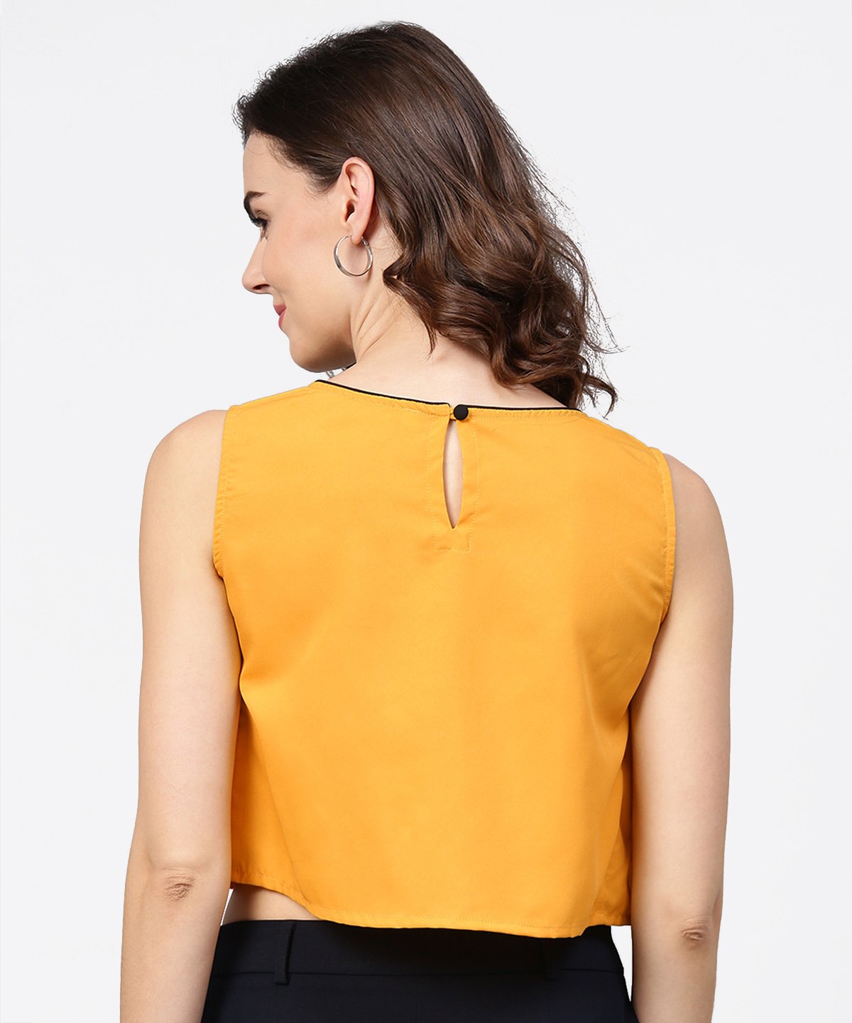 Yellow Crepe Sleeveless Pleated Tops | LASVINI - Redefining Indian Fashion with Elegance