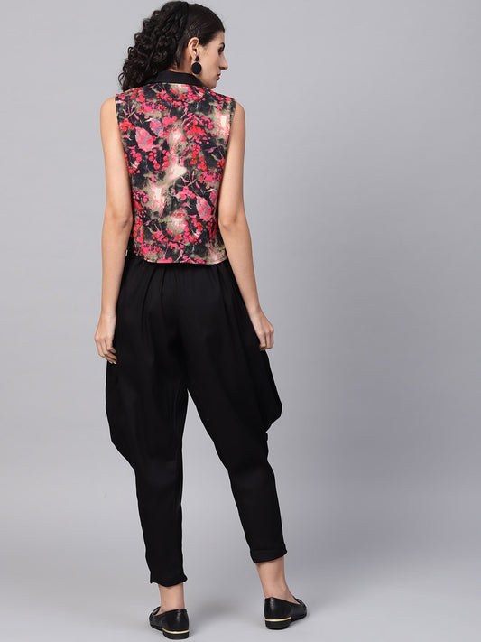 Pink & Black Printed Sleeveless Tops With Black Ankle Length Balloon Pant | LASVINI - Redefining Indian Fashion with Elegance