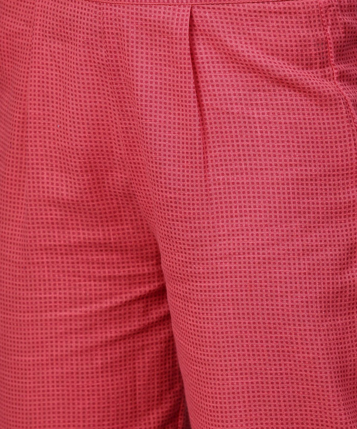 Off White Printed Full Sleeve Cotton Anarkali Kurta With Pink Ankle Length Palazzo | LASVINI - Redefining Indian Fashion with Elegance