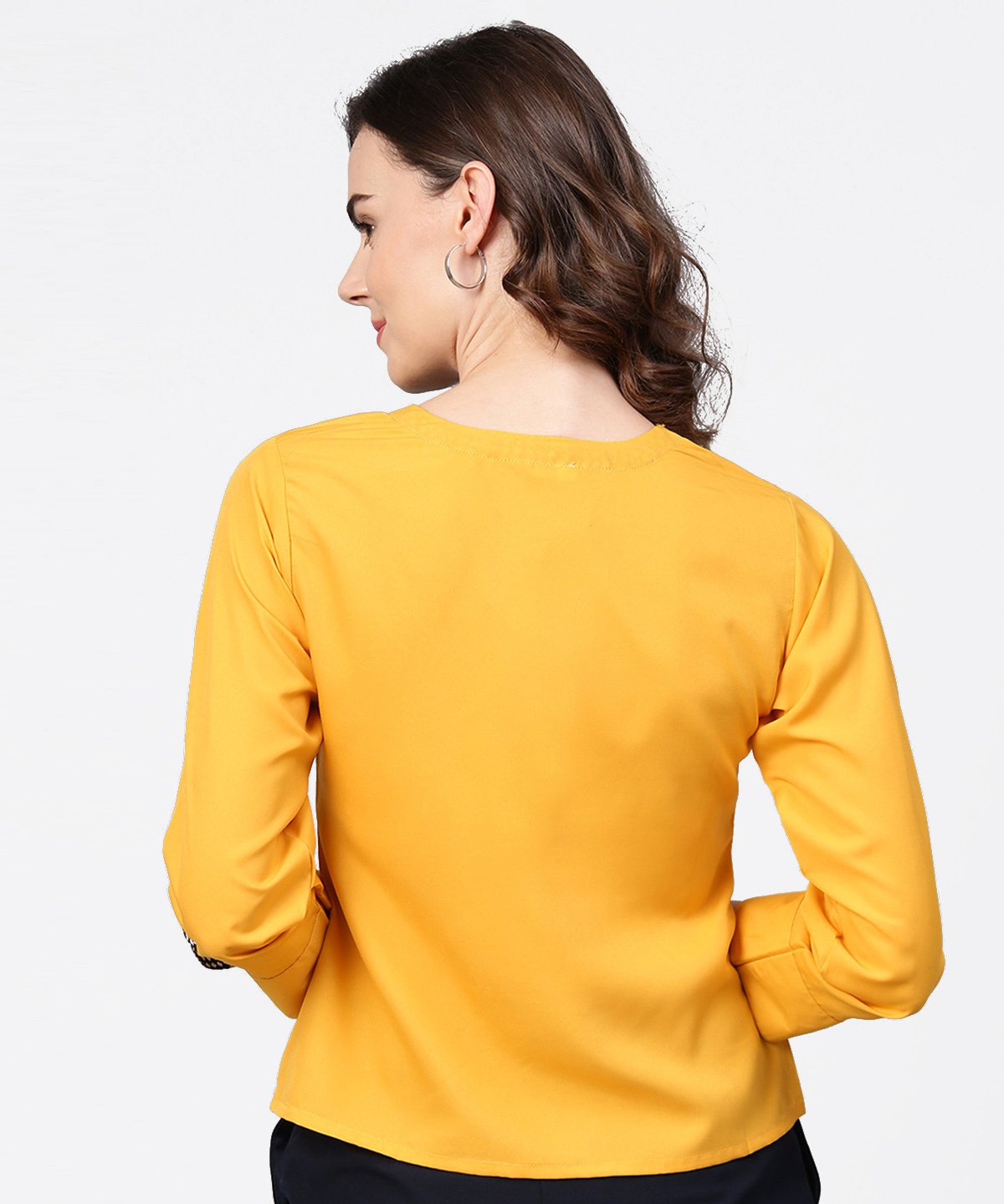 Yellow Full Sleeve Crepe Front Open Tops | LASVINI - Redefining Indian Fashion with Elegance
