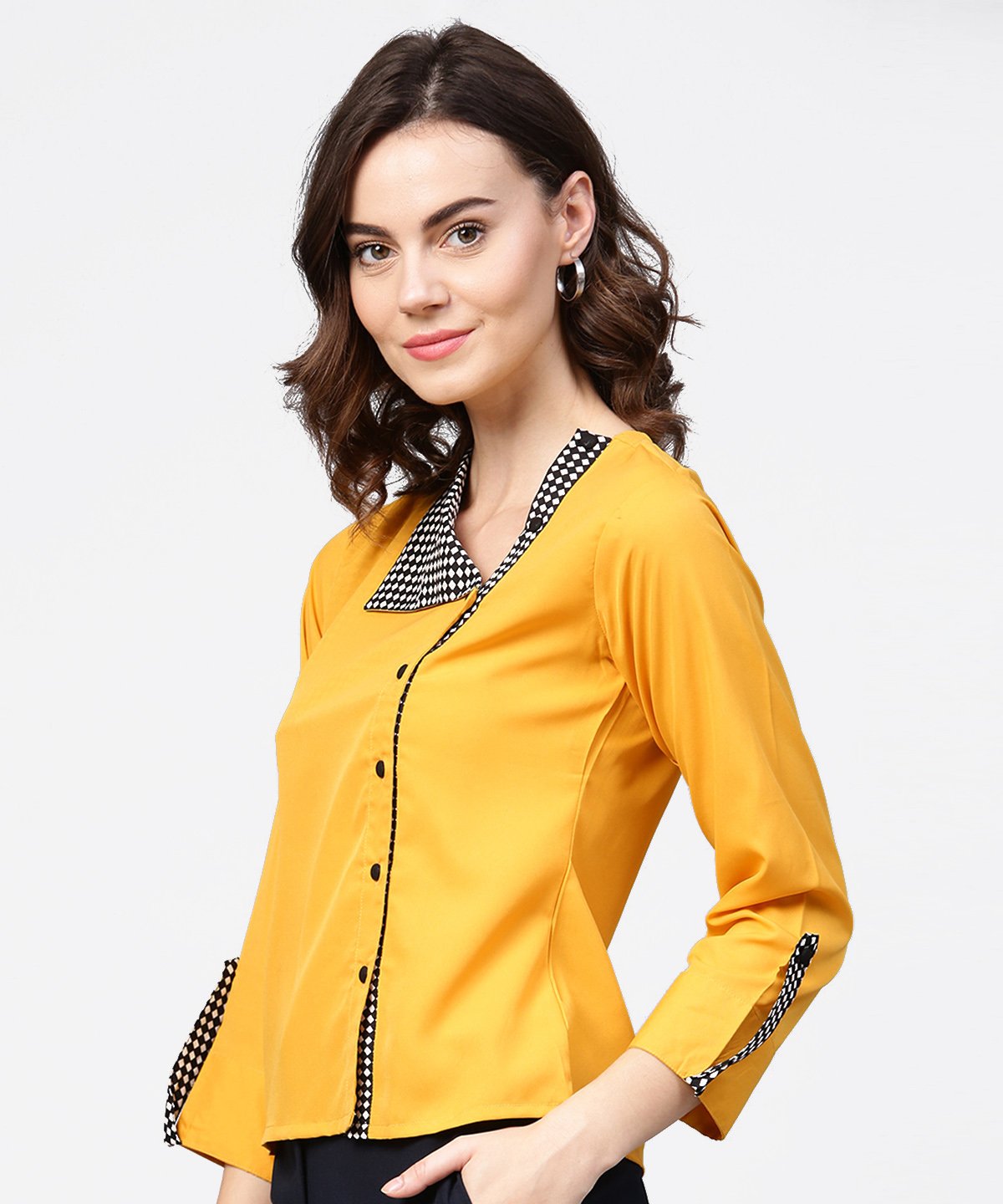 Yellow Full Sleeve Crepe Front Open Tops | LASVINI - Redefining Indian Fashion with Elegance