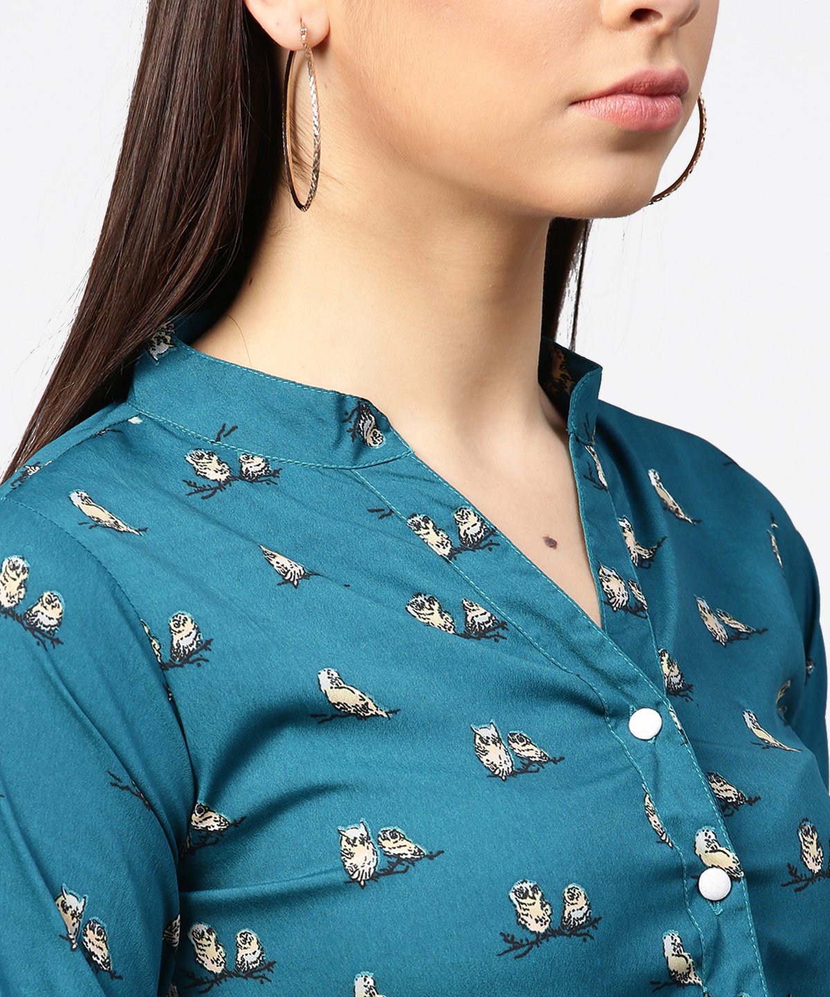 Teal Blue 3/4Th Sleeve Front Open Crop Top With Dori & Belt | LASVINI - Redefining Indian Fashion with Elegance