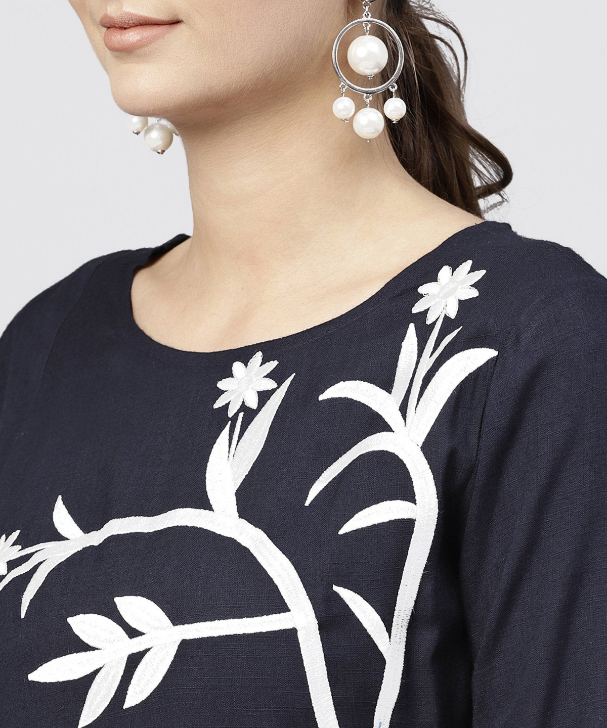 Rayon Navy Blue Cowl Draped Kurta With 3/4 Sleeves | LASVINI - Redefining Indian Fashion with Elegance