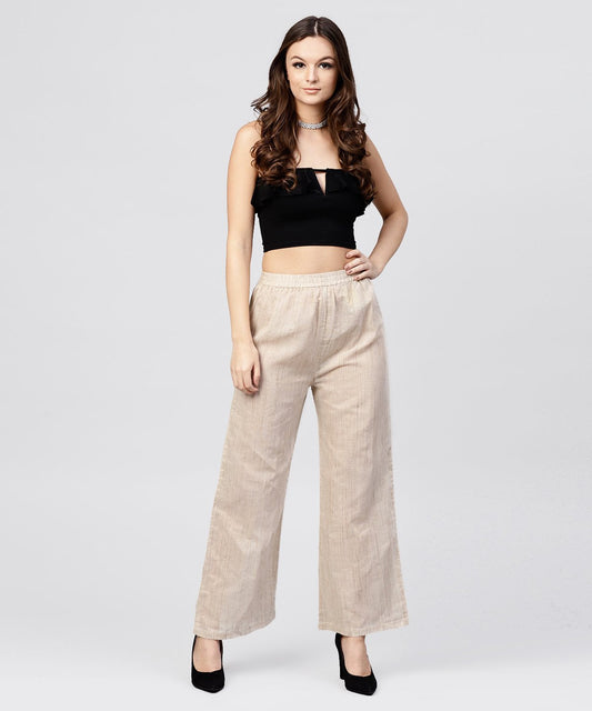 Beige Pleated Ankle Lebgth Palazzo | LASVINI - Redefining Indian Fashion with Elegance