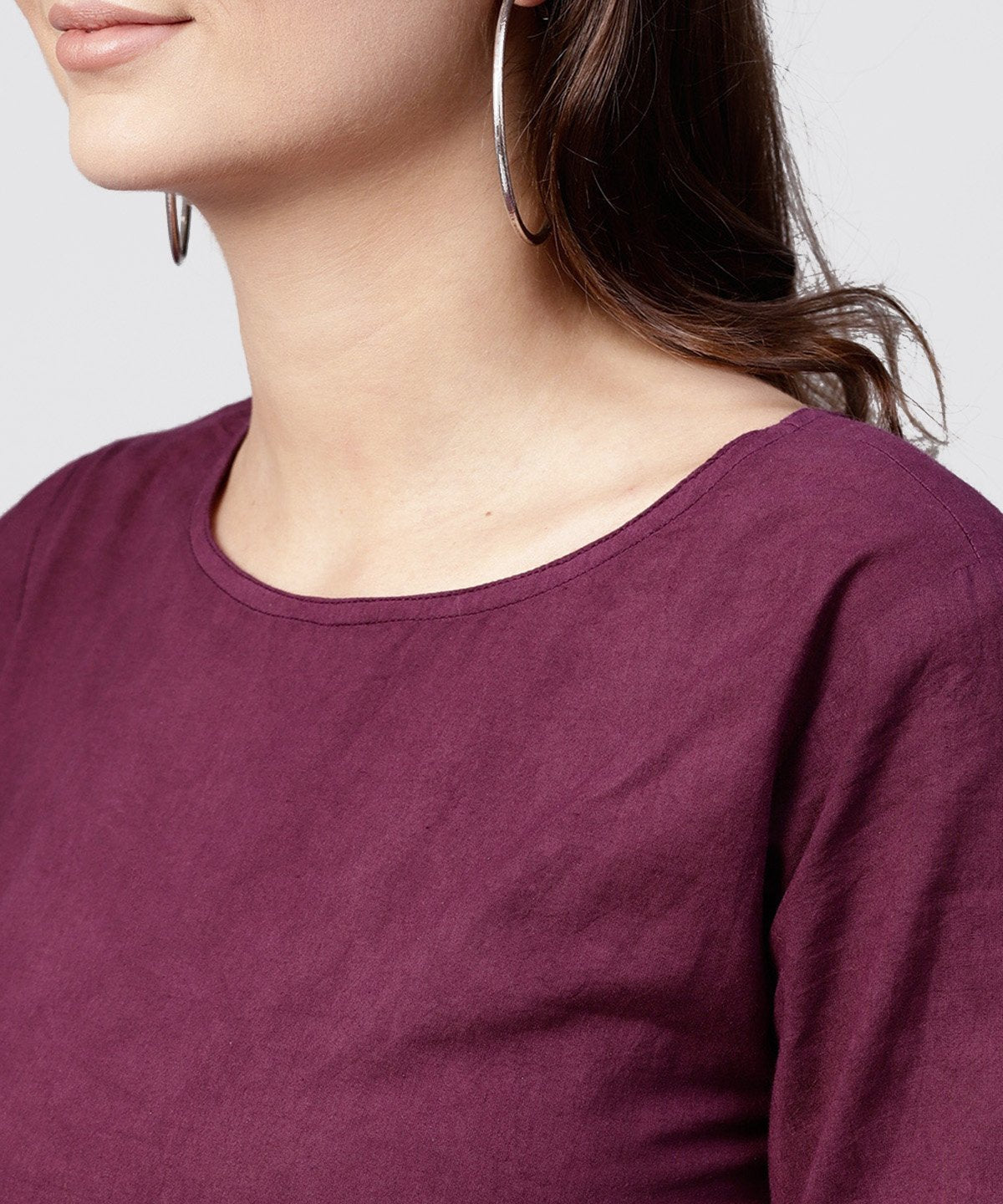 Burgundy Tie And Dye Maxi Dress With Round Neck And 3/4 Sleeves | LASVINI - Redefining Indian Fashion with Elegance