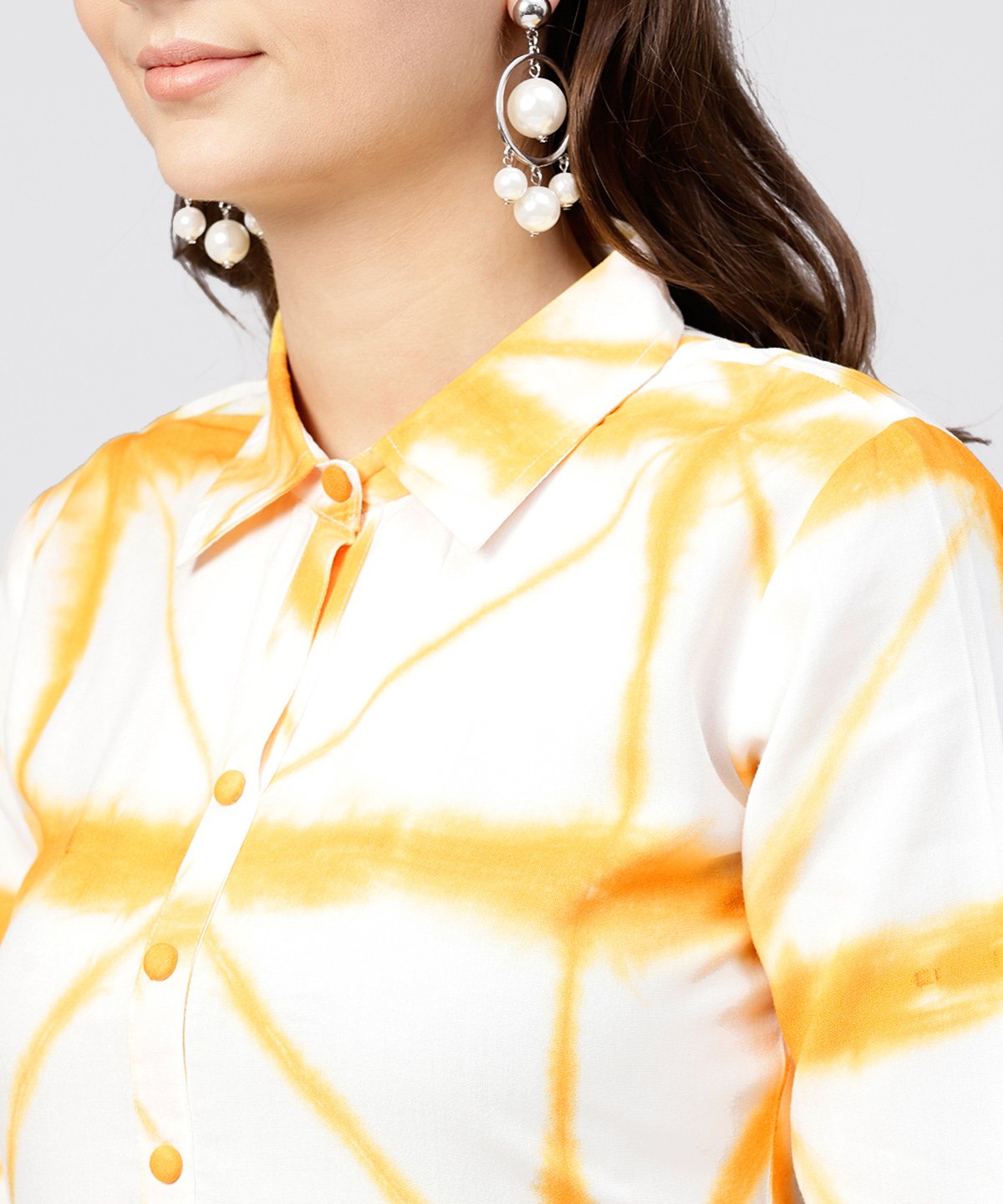 Multi Tie And Dyed Shirt Collar Maxi Dress With Box Pleats And 3/4 Sleeves | LASVINI - Redefining Indian Fashion with Elegance