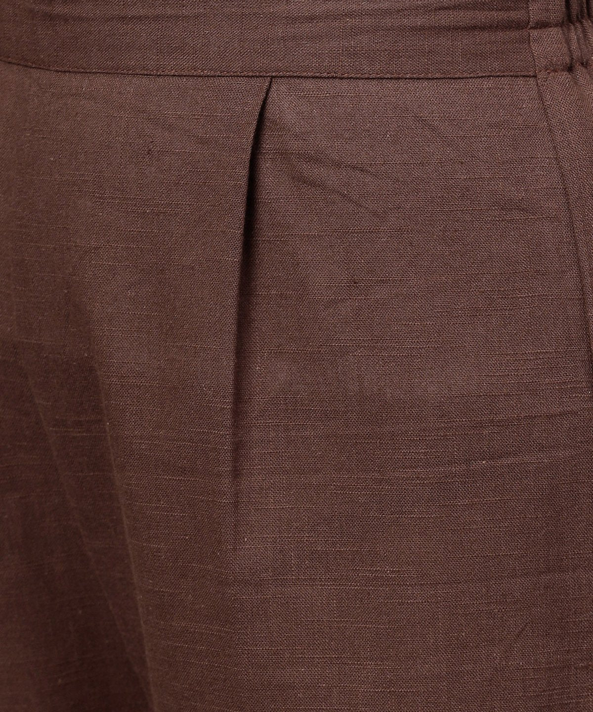 Off White & Green Printed Sleeveless Cotton Kurta With Coffee Ankle Length Pallazo | LASVINI - Redefining Indian Fashion with Elegance