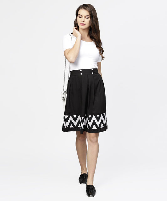 Black & White Printed Flared Skirt With Button | LASVINI - Redefining Indian Fashion with Elegance