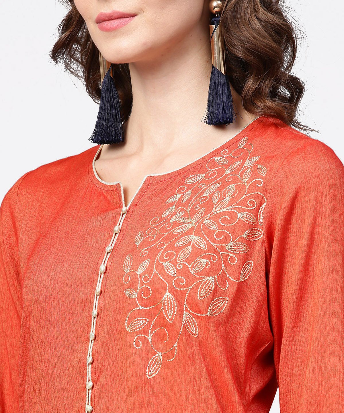 Peach Embroidery 3/4Th Sleeve Rayon Kurta | LASVINI - Redefining Indian Fashion with Elegance