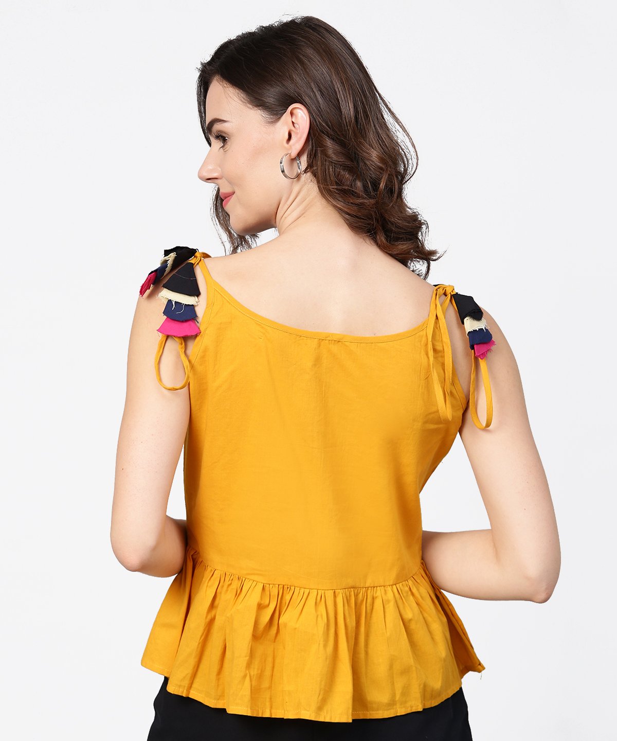 Yellow Yoke Design Cotton Tops With Dori Work At Shoulder | LASVINI - Redefining Indian Fashion with Elegance