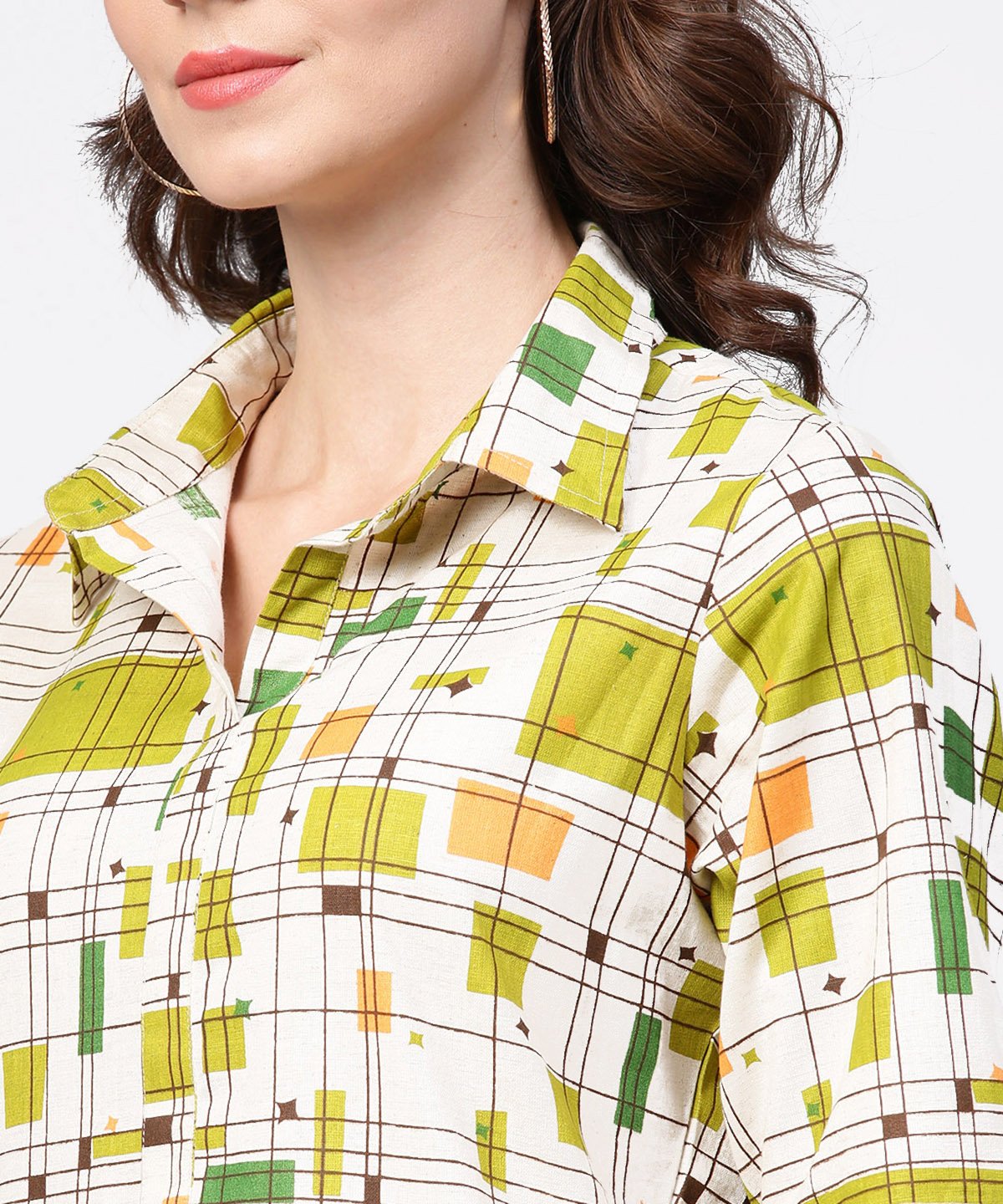 Off White Printed Half Sleeve Cotton Tunic | LASVINI - Redefining Indian Fashion with Elegance