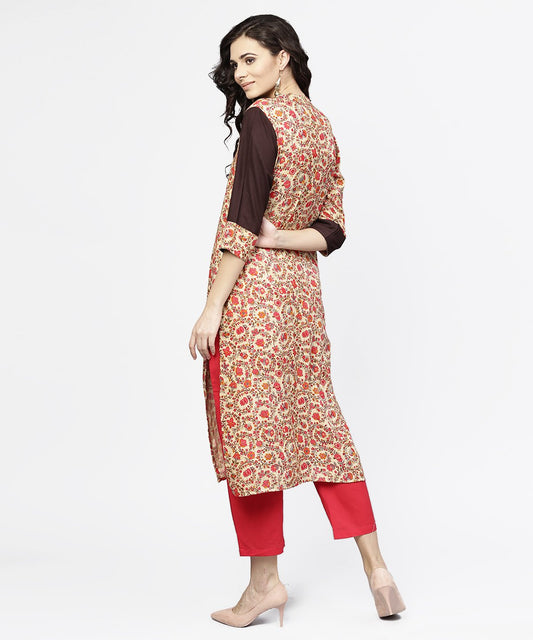 Black & Red Printed 3/4Th Sleeve Cotton Straight Kurta | LASVINI - Redefining Indian Fashion with Elegance
