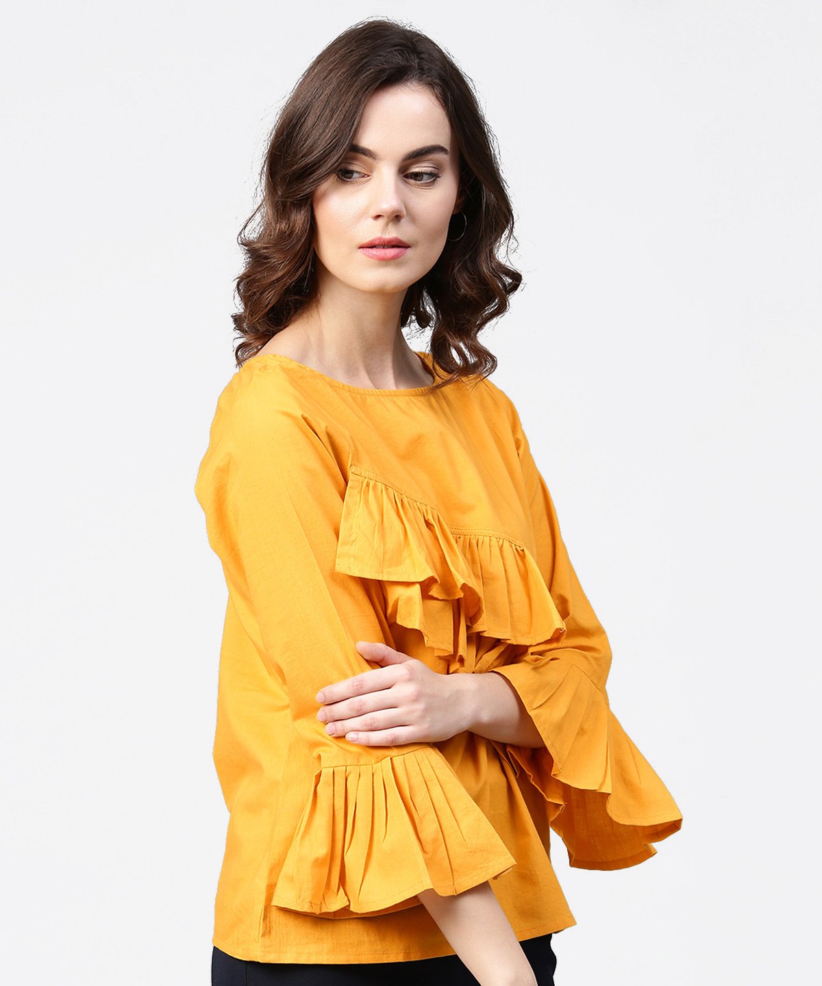 Yellow Full Sleeve Cotton Tops | LASVINI - Redefining Indian Fashion with Elegance