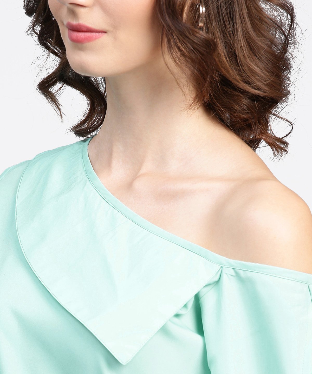 Aqua Blue Full Sleeve One Side Shoulder Tops | LASVINI - Redefining Indian Fashion with Elegance