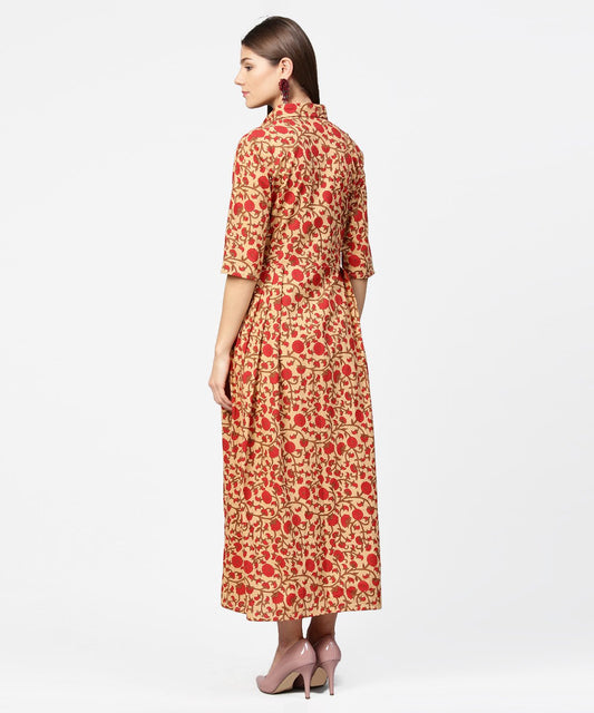 Yellow & Red Printed Half Sleeve Cotton Maxi Dress | LASVINI - Redefining Indian Fashion with Elegance