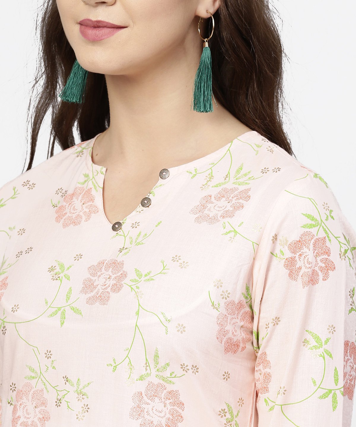 Peach 3/4Th Flared Sleeve Cotton Kurta | LASVINI - Redefining Indian Fashion with Elegance