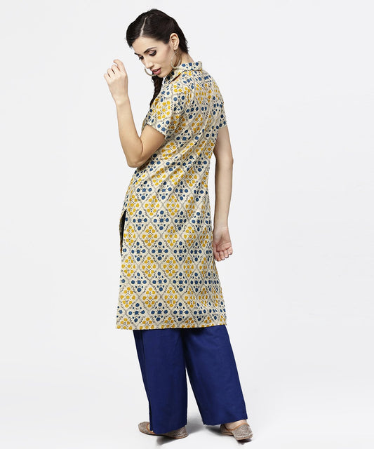 Blue Short Sleeve Cotton Kurta | LASVINI - Redefining Indian Fashion with Elegance
