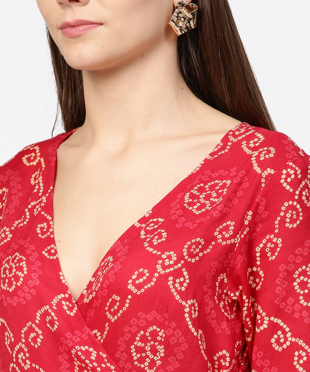 Red Printed 3/4Th Sleeve Cotton Maxi Dress | LASVINI - Redefining Indian Fashion with Elegance