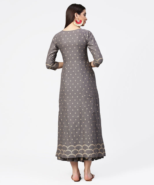Grey Printed Half Sleeve Cotton Ankle Length Kurta With Flared Ankle Length Skirt | LASVINI - Redefining Indian Fashion with Elegance
