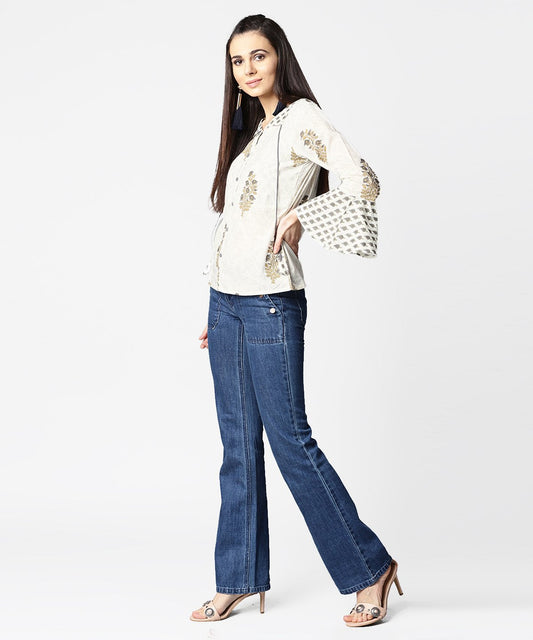 Off White Full Sleeve Cotton Tops | LASVINI - Redefining Indian Fashion with Elegance