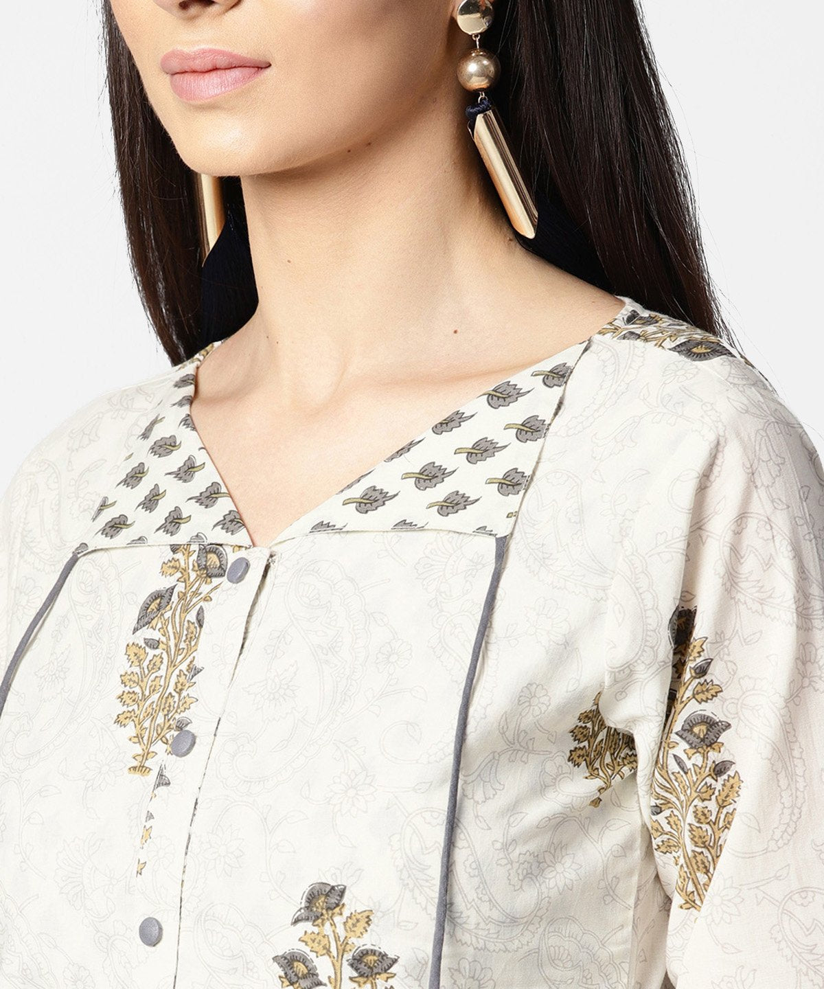 Off White Full Sleeve Cotton Tops | LASVINI - Redefining Indian Fashion with Elegance
