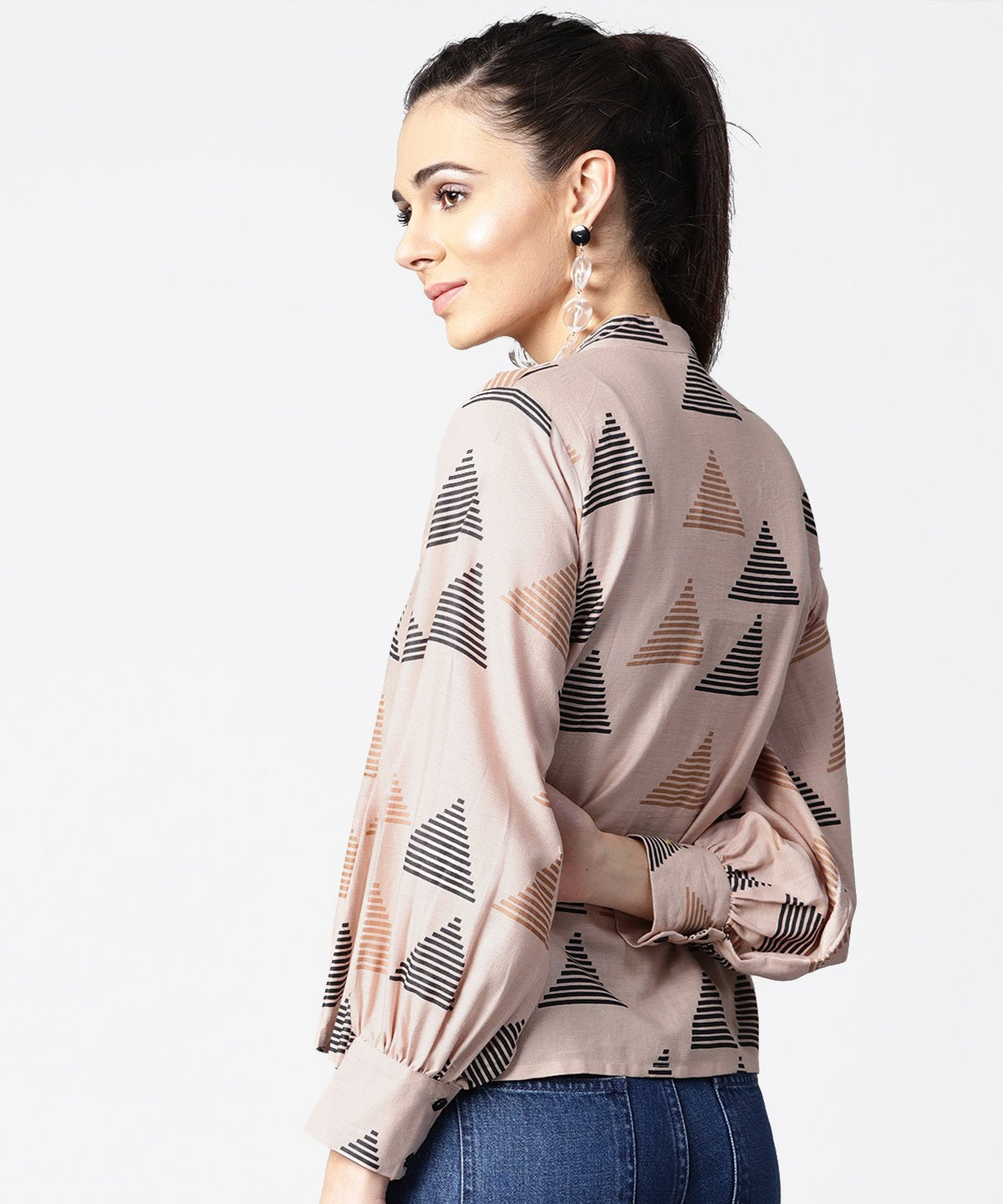 Beige Full Sleeve Tops With Button At Yoke | LASVINI - Redefining Indian Fashion with Elegance