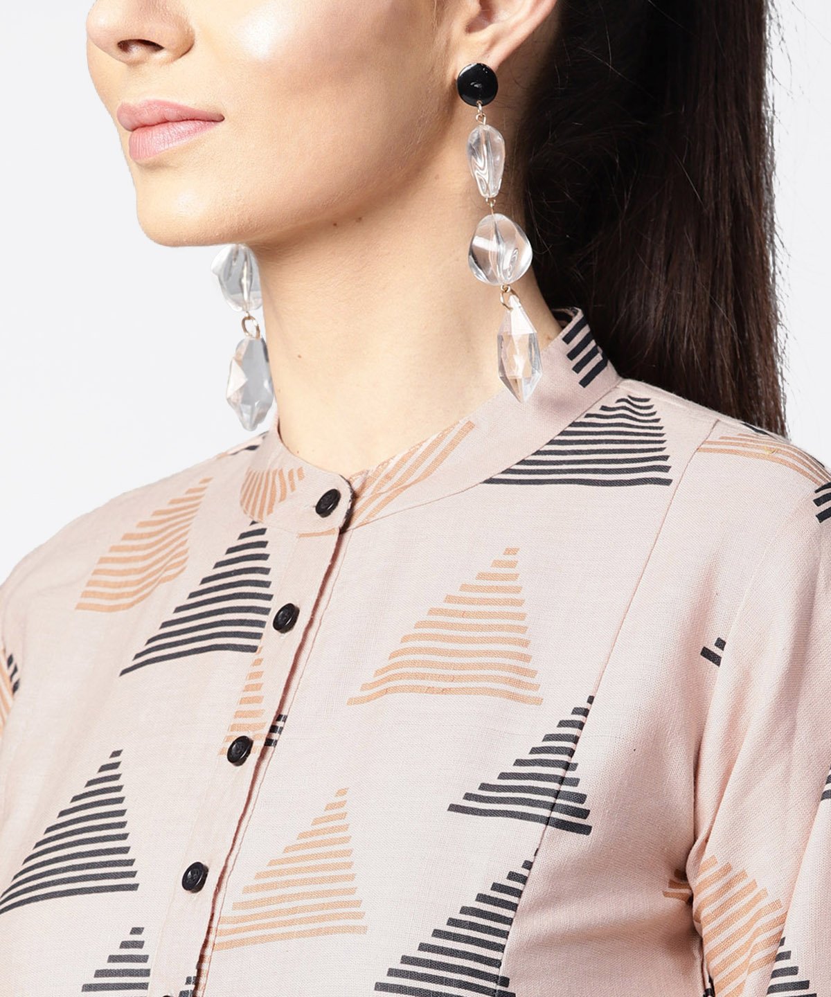 Beige Full Sleeve Tops With Button At Yoke | LASVINI - Redefining Indian Fashion with Elegance