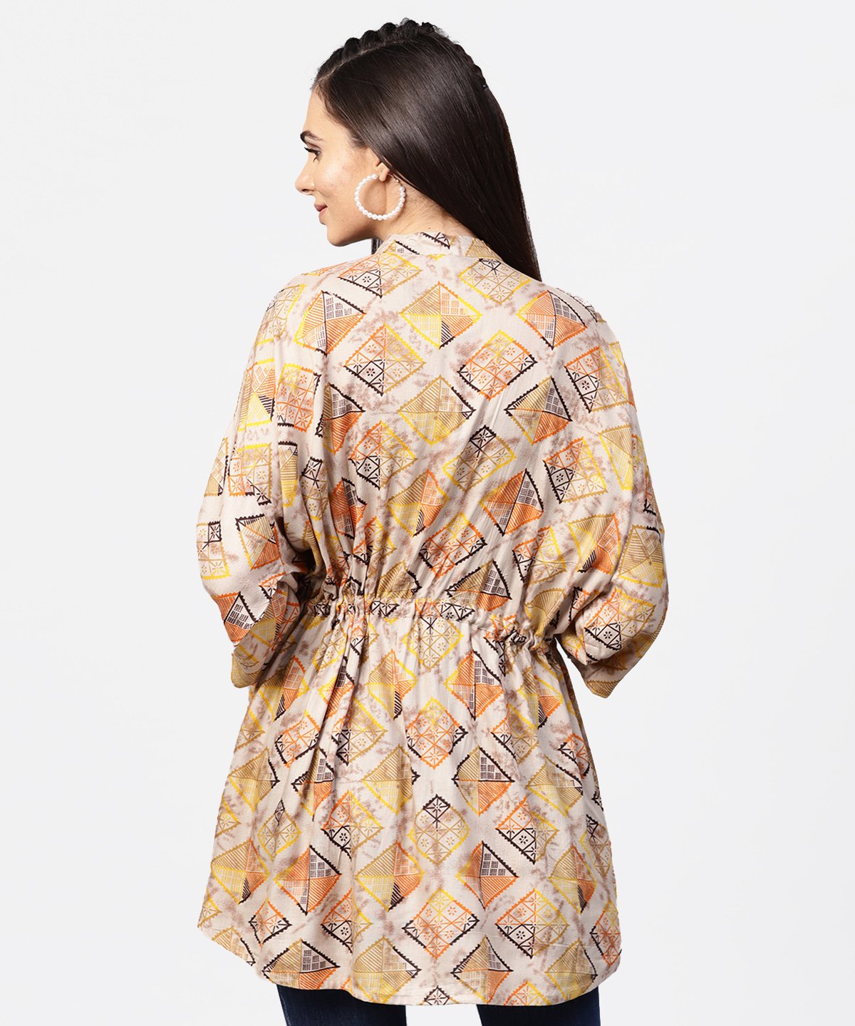Beige Printed Short Flared Sleeve Rayon Tunic | LASVINI - Redefining Indian Fashion with Elegance