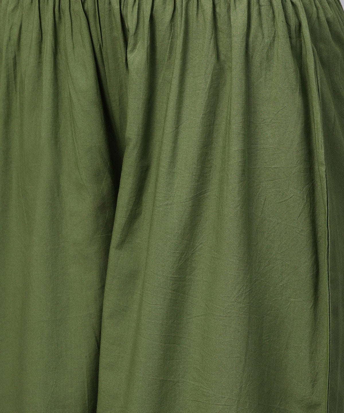 Maroon Printed 3/4Th Sleeve Cotton Kurta With Green Ankle Length Palazzo | LASVINI - Redefining Indian Fashion with Elegance