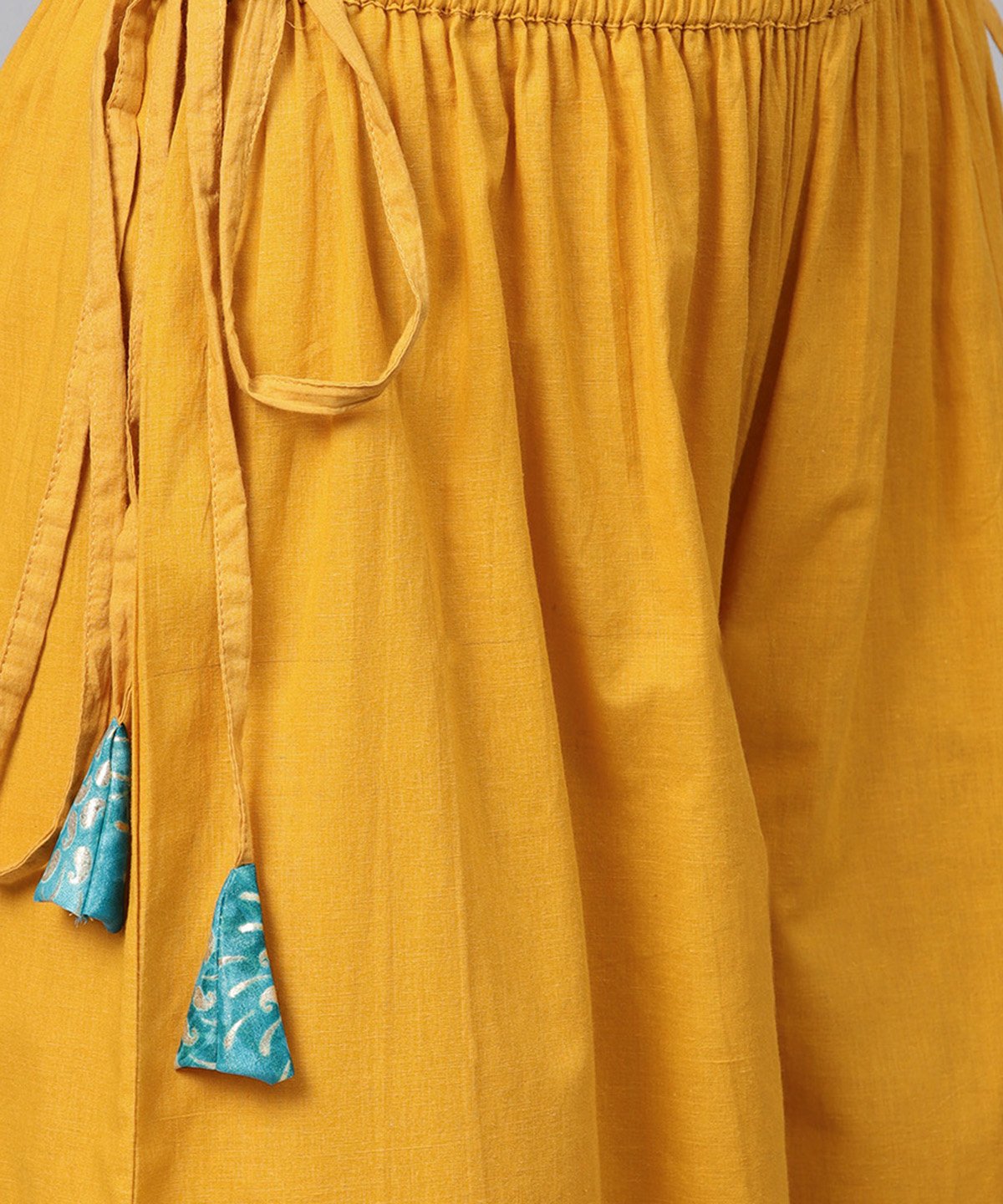 Blue Boho Poncho Style Tops With Yellow Ankle Length Palazzo | LASVINI - Redefining Indian Fashion with Elegance