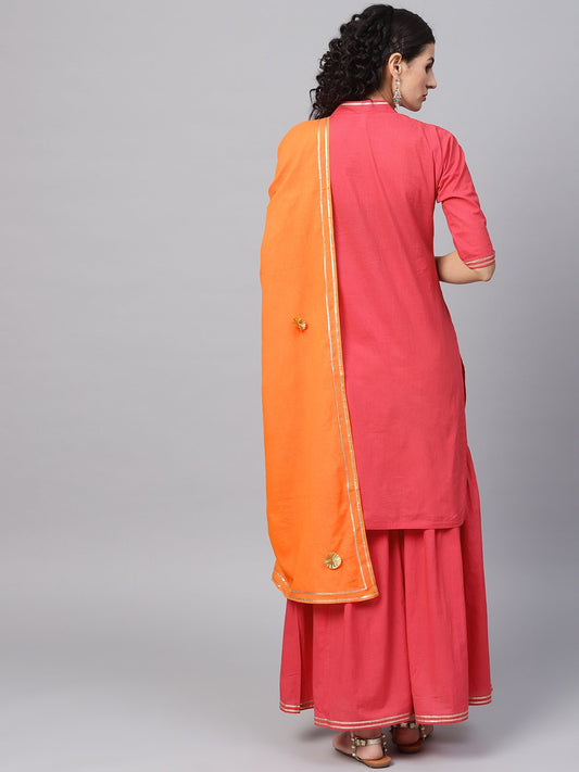 Solid Red Kurta Set With Sharara & Contrasting Dupatta | LASVINI - Redefining Indian Fashion with Elegance