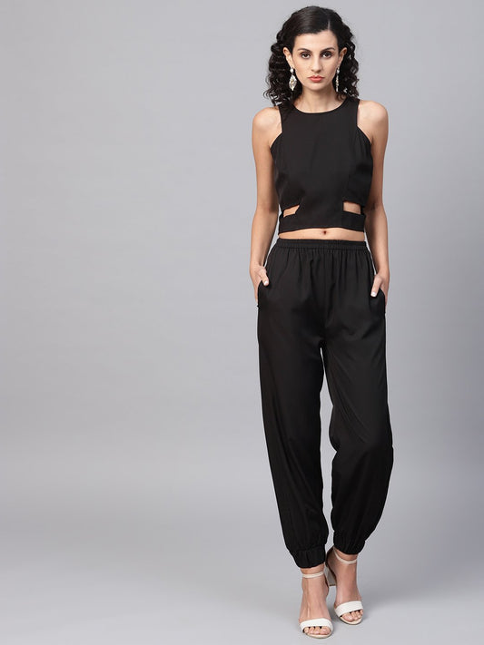 Solid Black Tops And Palazzo With Cream Floral Printed Jacket | LASVINI - Redefining Indian Fashion with Elegance