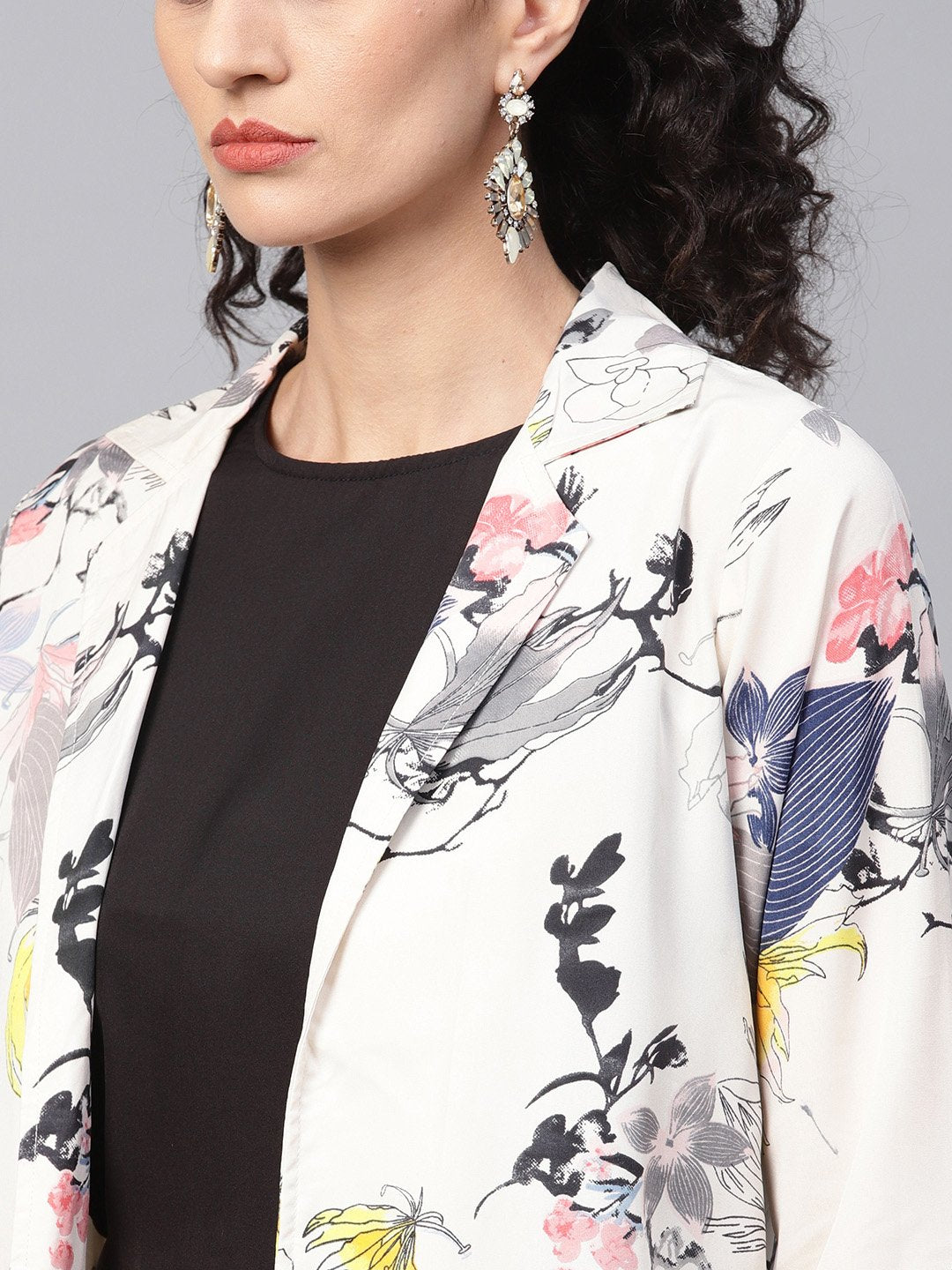 Solid Black Tops And Palazzo With Cream Floral Printed Jacket | LASVINI - Redefining Indian Fashion with Elegance