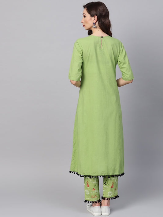 Tribal Printed Yoke With Solid Kurta Set With Printed Palazzo | LASVINI - Redefining Indian Fashion with Elegance