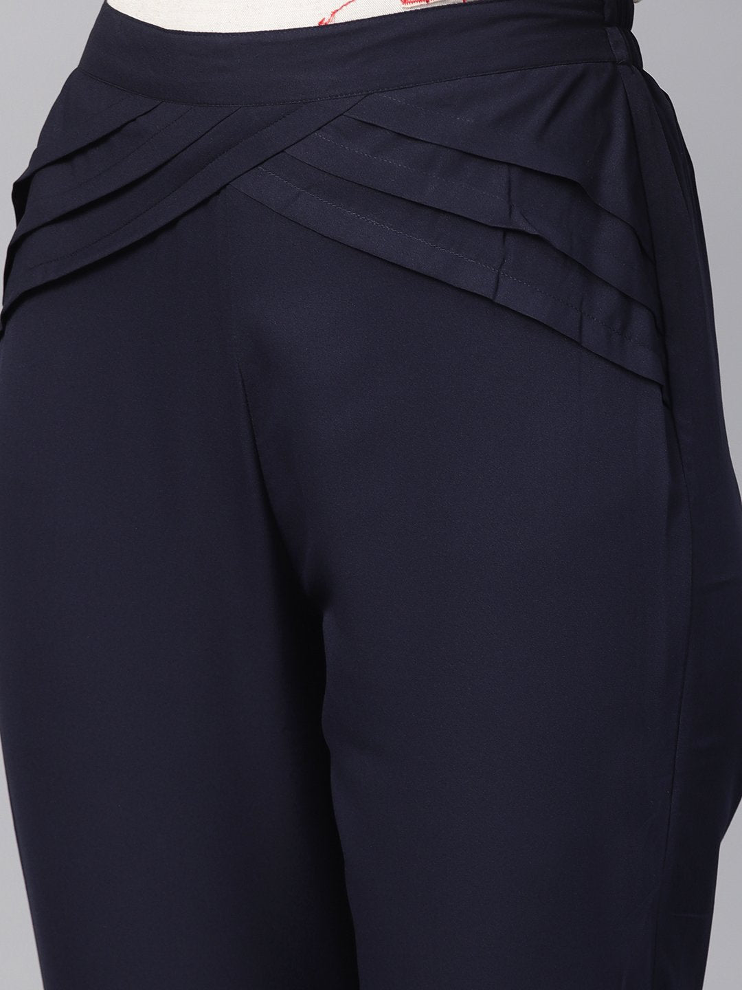 Navy Blue Detailed Pleated Pants | LASVINI - Redefining Indian Fashion with Elegance
